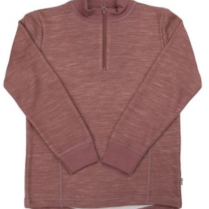 Joha zip-genser barn ull/bambusviskose Dark Rose