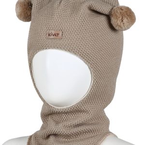 KIVAT foret balaclava i merinoull perlestrikk dusker refleks og logo Lys Beige