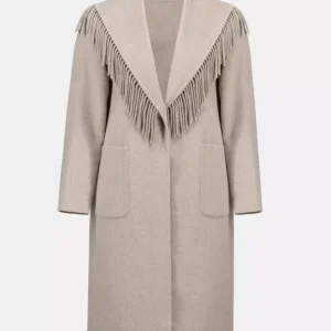 Wool Blend Shawl Fringed Coat – Oatmeal