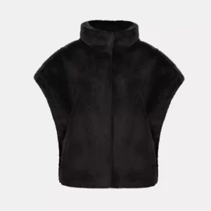 Faux Fur Funnel-Neck Boxy Vest – Black