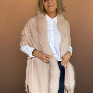 Møller Sjal m/pels – Dusty Pink