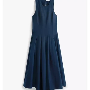Linen Blend Midi Dress – Dark Night Navy