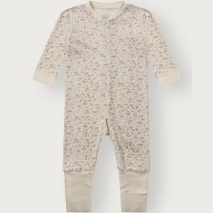 Hust&Claire heldrakt Zip Tiny ull/bambusviskose små blomster Off White