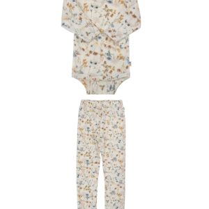 Joha ullsett body og longs i ull blomster Off White