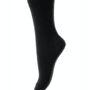 mp Denmark basic ribbestrikket sokk ull black