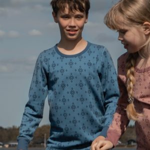Joha genser barn ull/bomull snøkrystaller Blue
