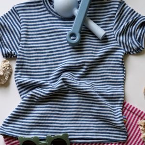 Joha t-skjorte i ull/silke striper ribb Denim Blue