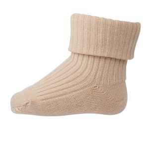 mp Denmark basic ribbestrikket sokk ull med oppbrett rose dust
