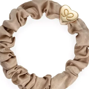 Gold Heart Silk Scrunchie – Sand