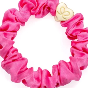 Gold Heart Silk Scrunchie – Bubbelgum Pink