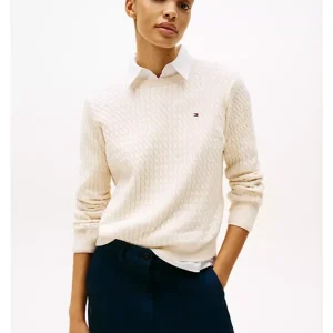 Cable Knit Crew Neck Jumper – Ivory